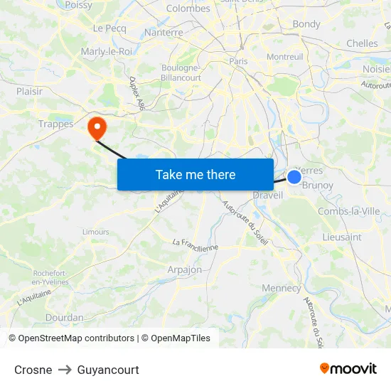 Crosne to Guyancourt map