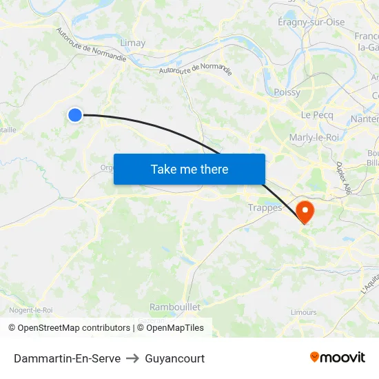 Dammartin-En-Serve to Guyancourt map