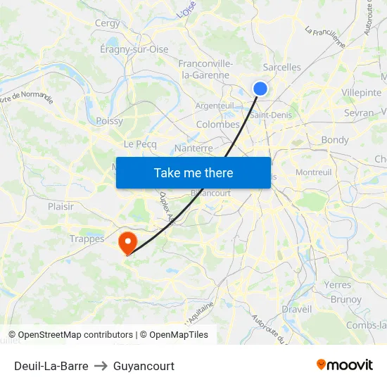Deuil-La-Barre to Guyancourt map