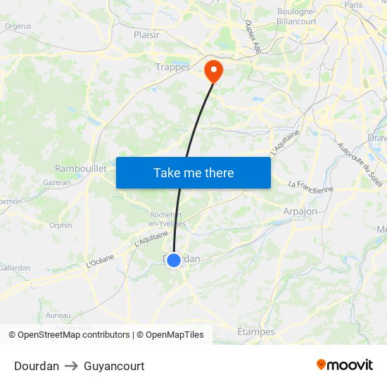 Dourdan to Guyancourt map