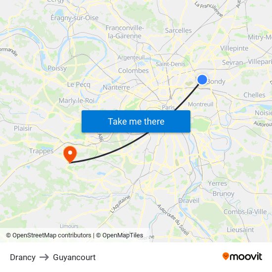 Drancy to Guyancourt map