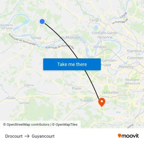 Drocourt to Guyancourt map