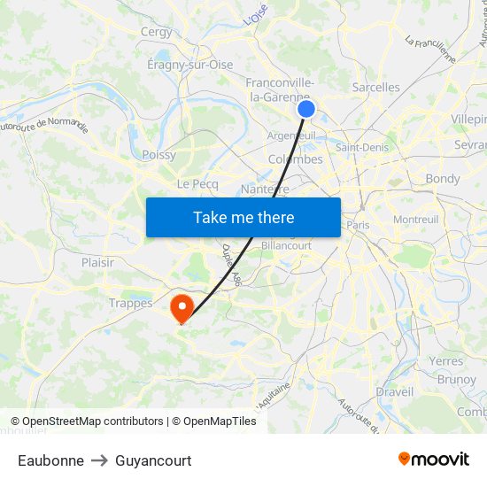 Eaubonne to Guyancourt map
