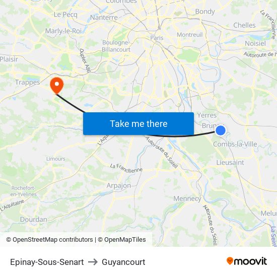 Epinay-Sous-Senart to Guyancourt map