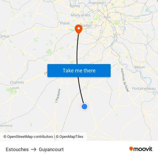 Estouches to Guyancourt map