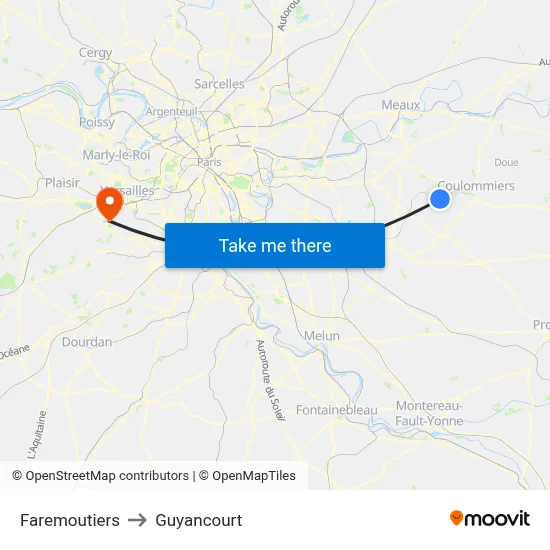 Faremoutiers to Guyancourt map