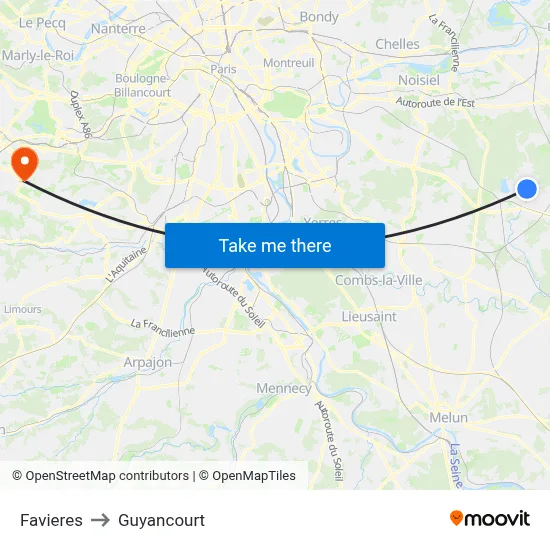 Favieres to Guyancourt map