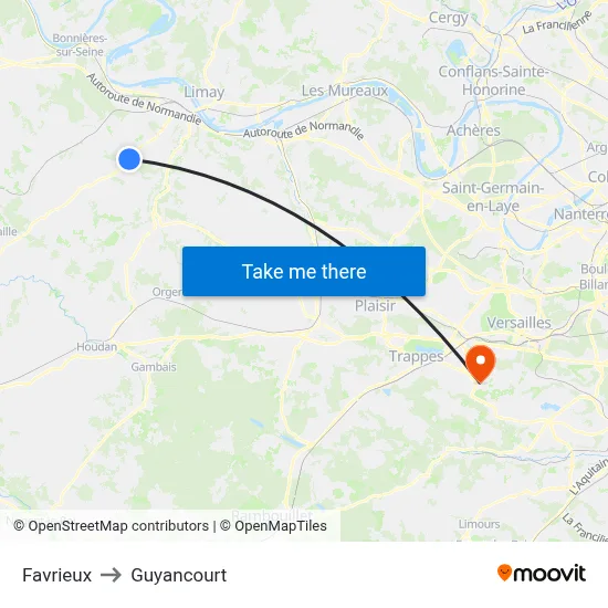 Favrieux to Guyancourt map