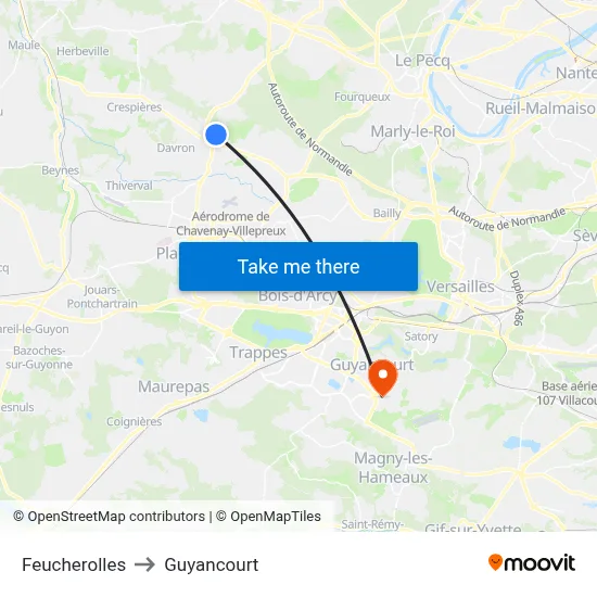 Feucherolles to Guyancourt map