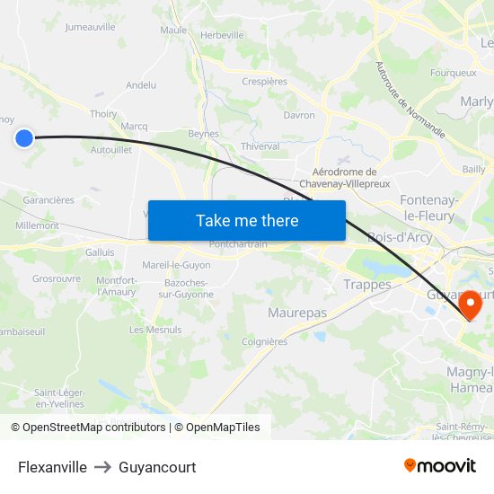Flexanville to Guyancourt map