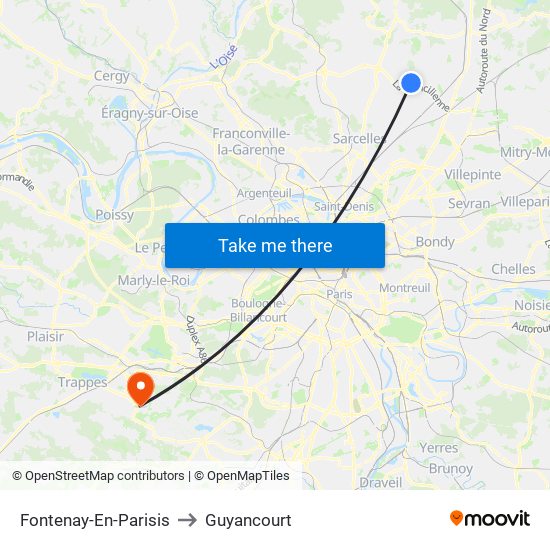 Fontenay-En-Parisis to Guyancourt map