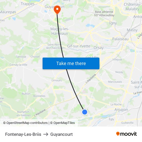 Fontenay-Les-Briis to Guyancourt map