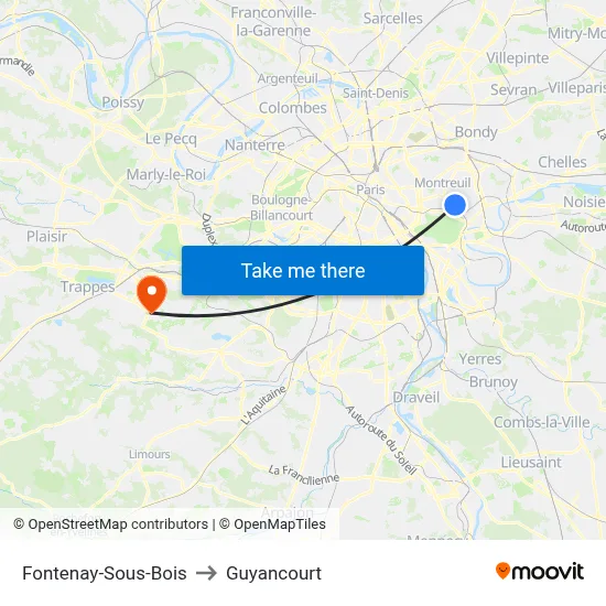 Fontenay-Sous-Bois to Guyancourt map