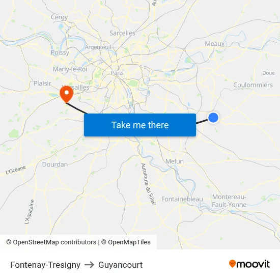 Fontenay-Tresigny to Guyancourt map