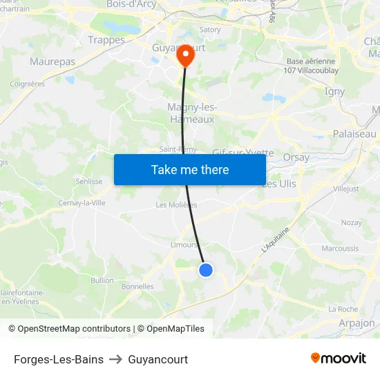 Forges-Les-Bains to Guyancourt map