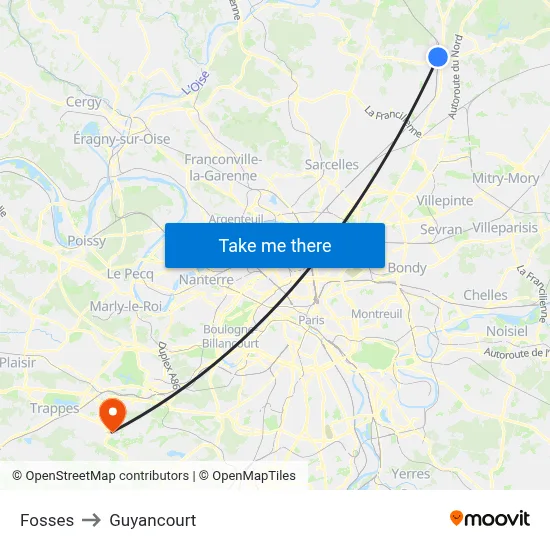 Fosses to Guyancourt map