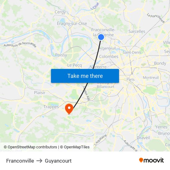 Franconville to Guyancourt map