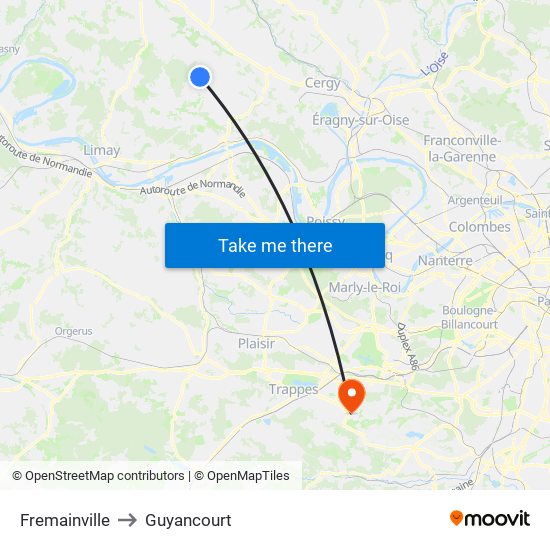 Fremainville to Guyancourt map