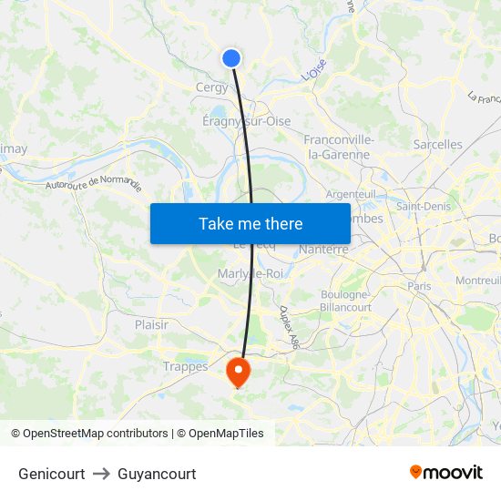 Genicourt to Guyancourt map