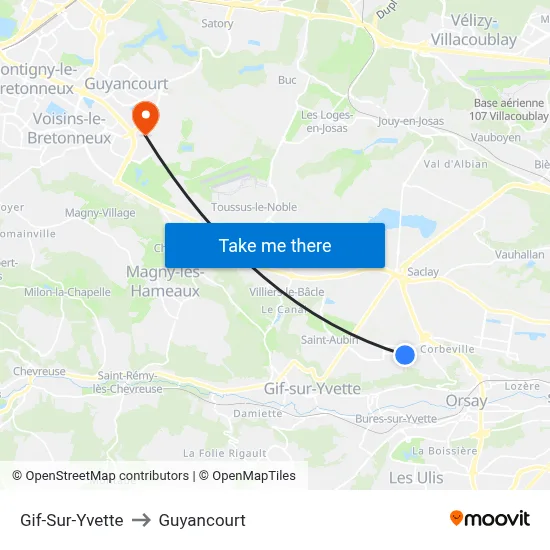 Gif-Sur-Yvette to Guyancourt map