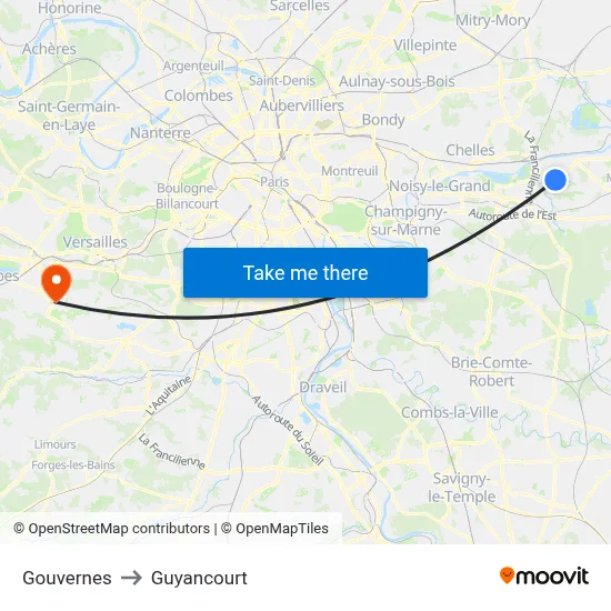 Gouvernes to Guyancourt map