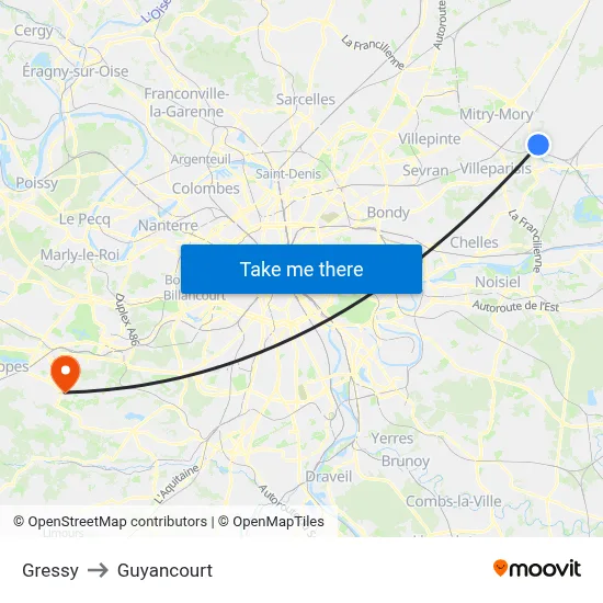 Gressy to Guyancourt map