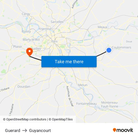 Guerard to Guyancourt map