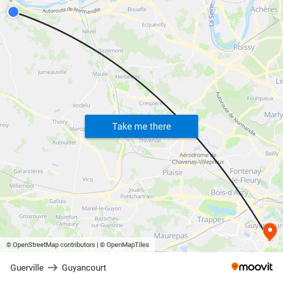 Guerville to Guyancourt map