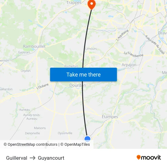 Guillerval to Guyancourt map