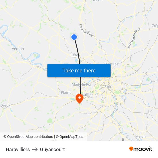 Haravilliers to Guyancourt map