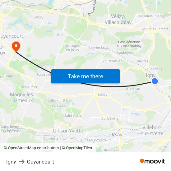Igny to Guyancourt map