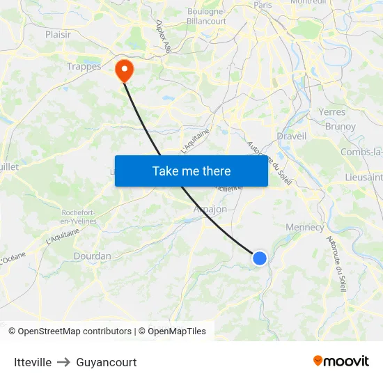 Itteville to Guyancourt map
