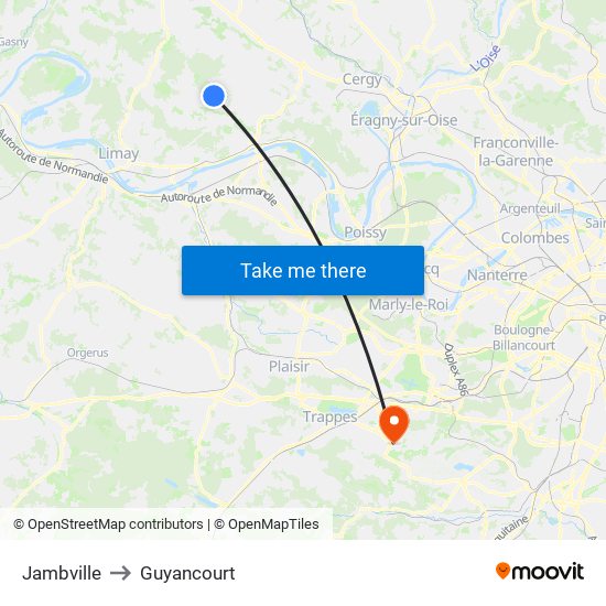 Jambville to Guyancourt map