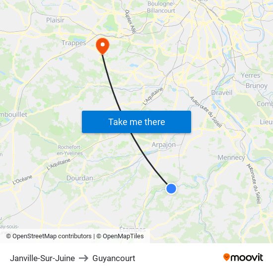 Janville-Sur-Juine to Guyancourt map