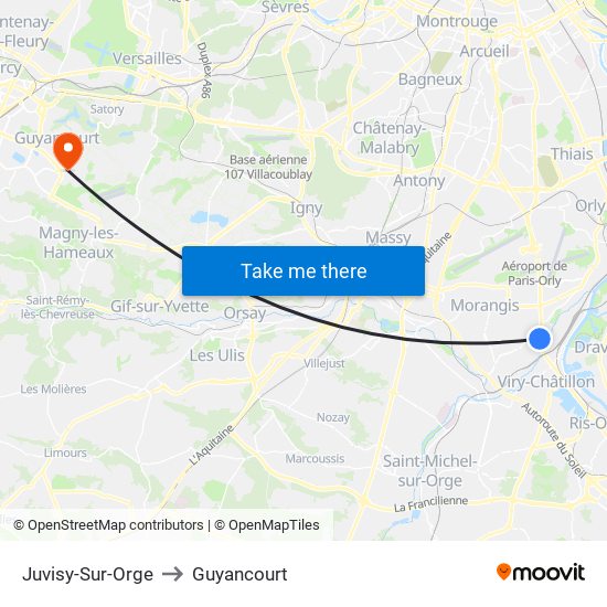 Juvisy-Sur-Orge to Guyancourt map