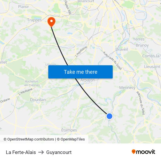 La Ferte-Alais to Guyancourt map
