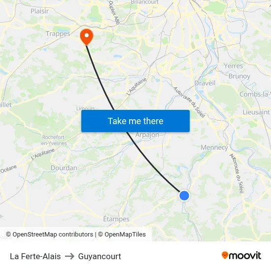 La Ferte-Alais to Guyancourt map