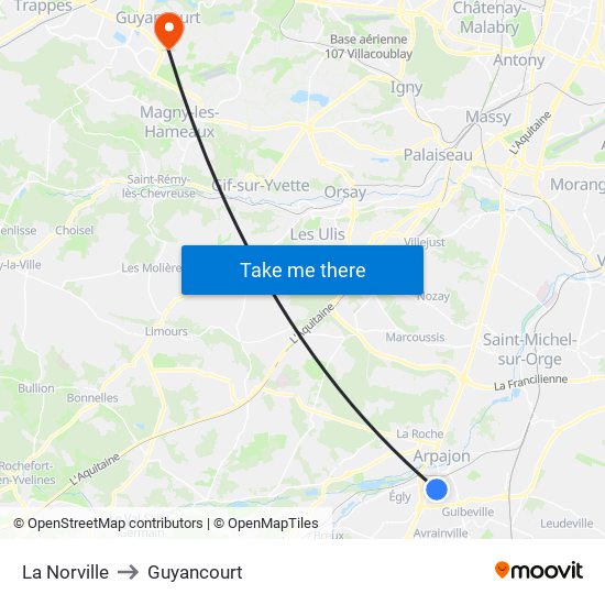 La Norville to Guyancourt map