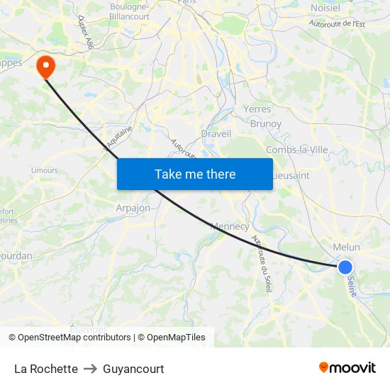 La Rochette to Guyancourt map