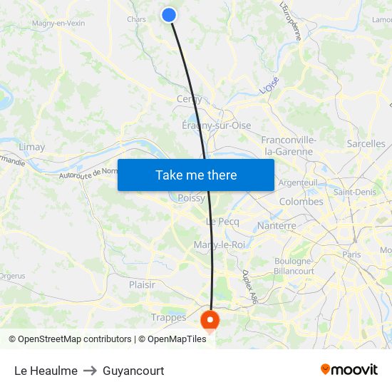 Le Heaulme to Guyancourt map