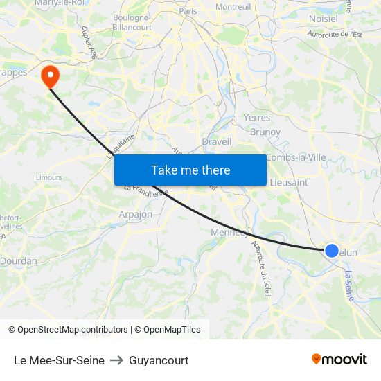 Le Mee-Sur-Seine to Guyancourt map