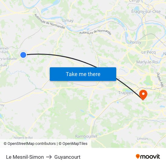 Le Mesnil-Simon to Guyancourt map