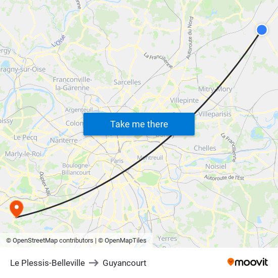 Le Plessis-Belleville to Guyancourt map