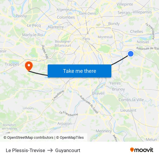 Le Plessis-Trevise to Guyancourt map