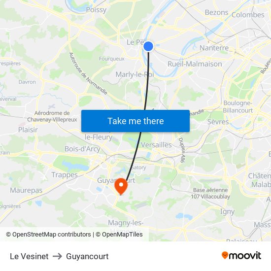 Le Vesinet to Guyancourt map