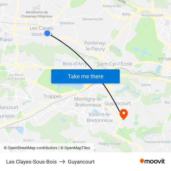Les Clayes-Sous-Bois to Guyancourt map