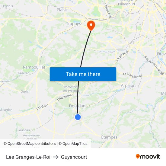 Les Granges-Le-Roi to Guyancourt map