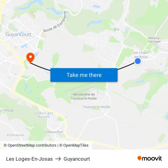 Les Loges-En-Josas to Guyancourt map