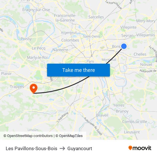 Les Pavillons-Sous-Bois to Guyancourt map