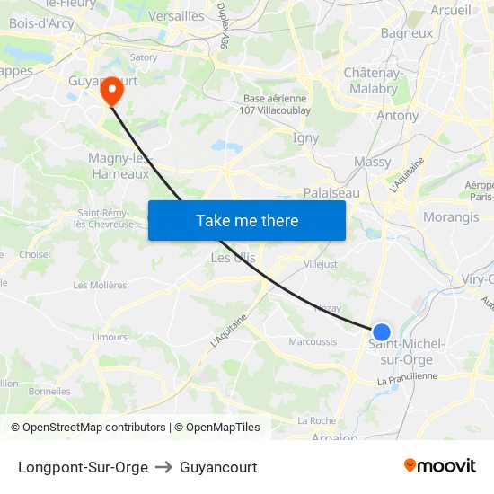 Longpont-Sur-Orge to Guyancourt map